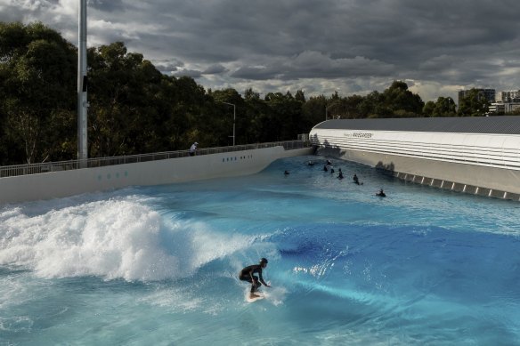 Surfers had a preview of the new URBNSURF wave pool at Sydney Olympic Park in Homebush.