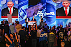  Israeli Prime Minister and Likud party leader Benjamin Netanyahu speaks to supporters at the Likud Party election-night event at the Teddy Hall
