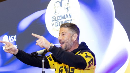 Guzman y Gomez’s $300 million man, co-CEO Steven Marks at the ASX on Thursday when the company made its public debut.  