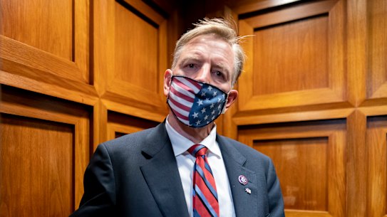 Paul Gosar takes an elevator on Capitol Hill in Washington.