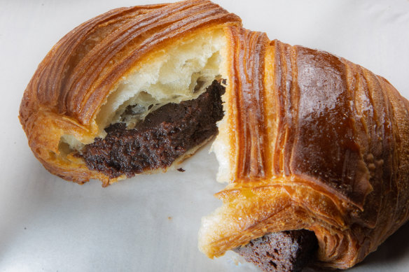 The signature brownie bomb is a brownie-croissant hybrid.