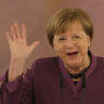 Former German chancellor Angela Merkel speaks after she received the Order of Merit of the Federal Republic of Germany (Verdienstorden der Bundesrepublik Deutschland) from President Frank-Walter Steinmeier.