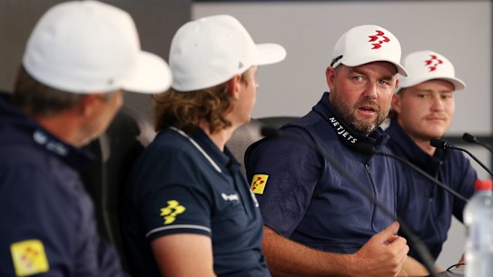 Marc Leishman speaks to media during a “Team Ripper” press conference for LIV golf in Adelaide. 