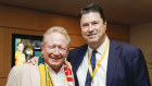 Andrew Forrest’s company Tattarang, which funds the Perth-based Super Rugby team Western Force, is said to be interested in acquiring a stake in Rugby Australia. He is pictured with Rugby Australia chair Hamish McLennan.