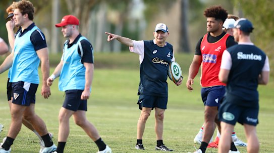 Eddie Jones puts players through their paces at his first session as Wallabies coach.
