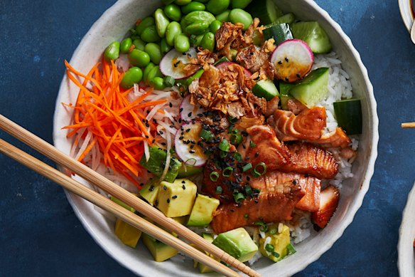 Teriyaki salmon bowls.