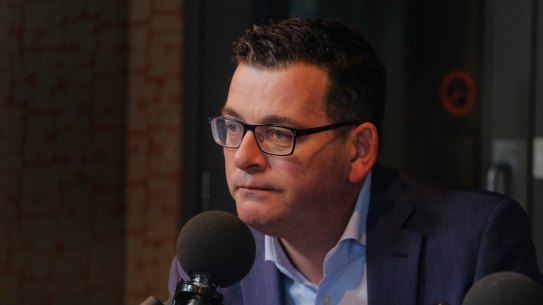 A dejected Premier Daniel Andrews, pictured in the ABC Melbourne studios on Sunday. 
