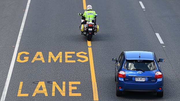 Dedicated ‘games lanes’, such as this one in place during the 2018 Gold Coast Commonwealth Games, will likely be a feature of Brisbane 2032.