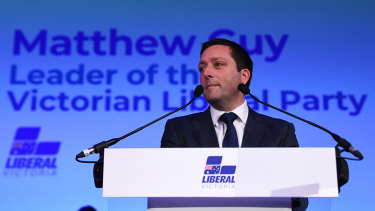 Opposition Leader Matthew Guy at his campaign launch on Sunday.