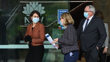 NSW Premier Gladys Berejiklian, NSW Chief Health Officer Dr Kerry Chant and Health Minister Brad Hazzard on Thursday.