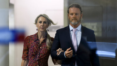 Craig McLachlan leaving his lawyer's chambers in Sydney in November with his partner Vanessa Scammell.