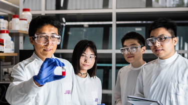 Professor Lianzhou Wang (left) from The University of Queensland with his team.