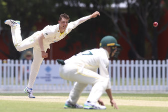 Mitch Swepson bowls during a recent tour match against the England Lions.