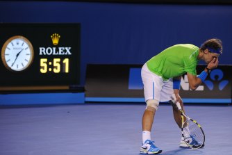 Physical slog: Rafael Nadal late in the 2012 Australian Open final.
