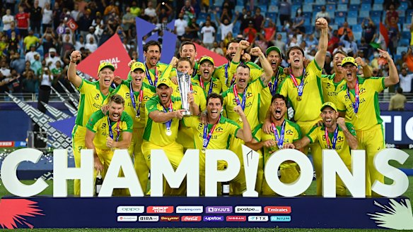 Australia celebrate their victory over New Zealand in the final of the T20 World Cup on Sunday.