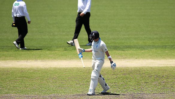 Steve Smith shows his disappointment at being given out in a Sheffield Shield match this week at the SCG.