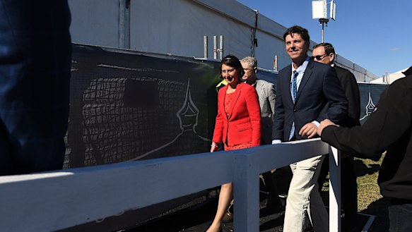 NSW Premier Gladys Berejiklian arrives at Scone Cup Carnival with Nationals candidate Dave Layzell.