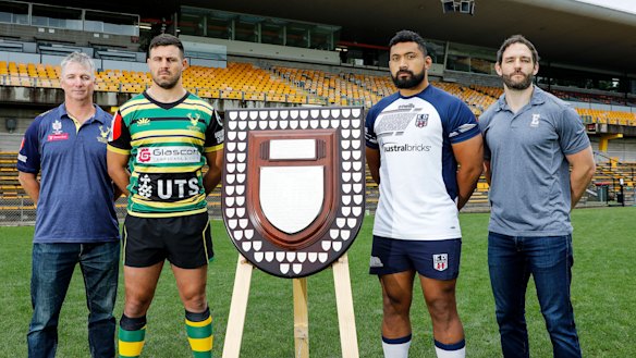 Darren Coleman (left) and Ben Batger (right) ahead of the 2020 Shute Shield final between Gordon and Eastwood. 