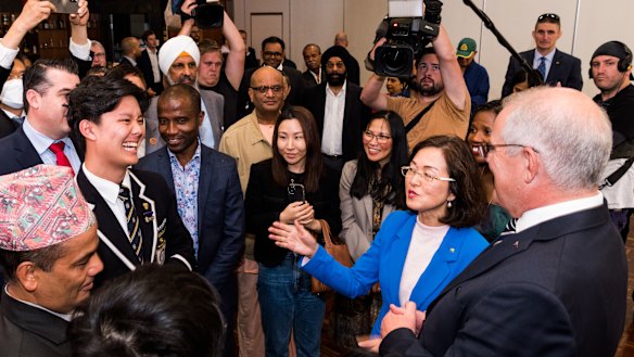 Caulfield Grammar school captain Daniel Gao (second from left) meets Prime Minister Scott Morrison.