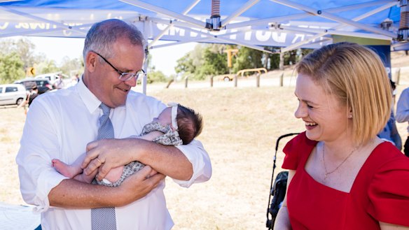 Prime Minister Scott Morrison and Senator Amanda Stoker on the campaign trail during the 2019 election. 

