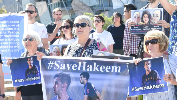 Hakeem al-Araibi's supporters rally in Federation Square to call for his release from a Thai prison.