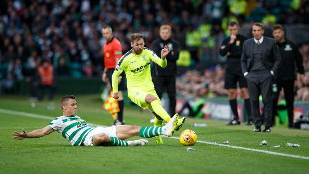 Martin Boyle in action for Hibs against Celtic’s Filip Bdenkovic.