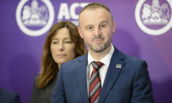 ACT Chief Minister Andrew Barr answers questions from the media on budget day last year. 