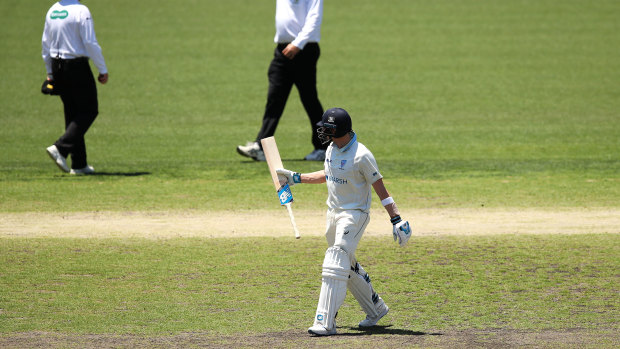 Steve Smith shows his disappointment at being given out in a Sheffield Shield match this week at the SCG.