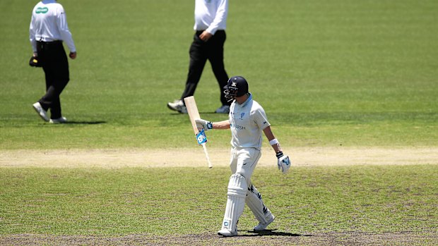 Steve Smith shows his disappointment at being given out in a Sheffield Shield match this week at the SCG.