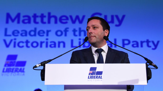Opposition Leader Matthew Guy at his campaign launch on Sunday.