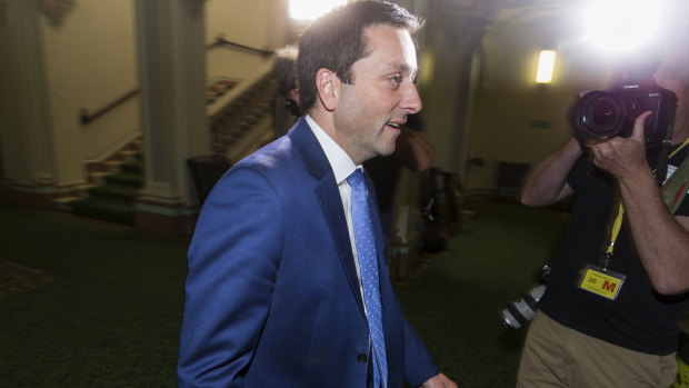 Former leader Matthew Guy leaves the Liberal party room on Thursday. 