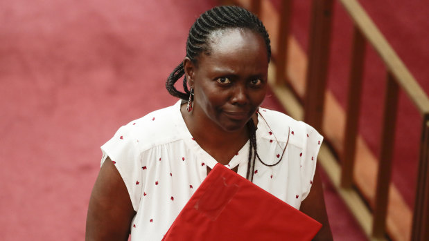 Senator Lucy Gichuhi arrives in the Senate on Tuesday. 