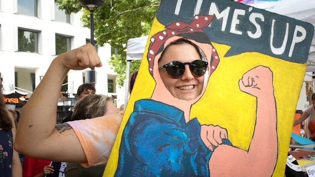 Hundreds at feminist rally in Canberra.