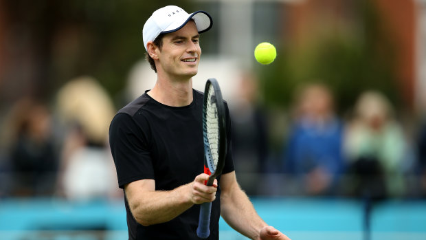 Andy Murray during a practice session ahead of a doubles return at Queen's Club.