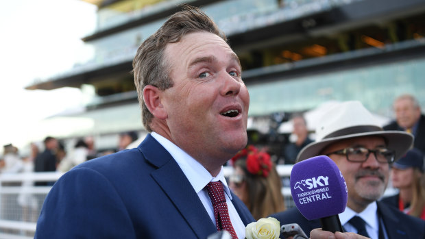 Delighted: Trainer Ben Smith reacts after El Dorado Dreaming eclipsed rivals at Randwick.