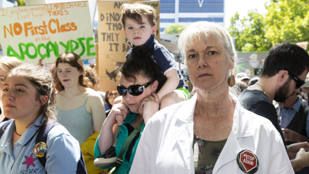 Australia's former chief scientist Penny Sackett joined students marching in Canberra. 
