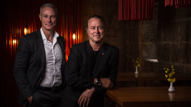 Chef Neil Perry (right) and Rockpool Dining Group chief executive Thomas Pash at Sake restaurant in Sydney. 