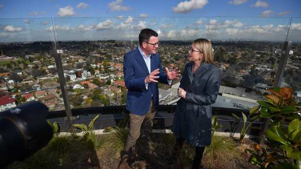 Victorian premier Daniel Andrews and Public Transport Minister Jacinta Allan at Box Hill to talk to media about Labor’s plan for the Suburban Rail Loop the underground train system. 