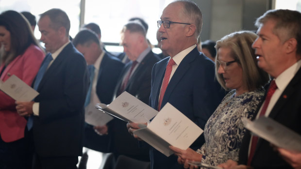 Malcolm Turnbull, with wife Lucy, at a church service in Canberra as Parliament returned for 2018.