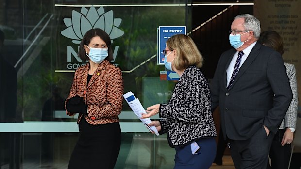 NSW Premier Gladys Berejiklian, NSW Chief Health Officer Dr Kerry Chant and Health Minister Brad Hazzard on Thursday.