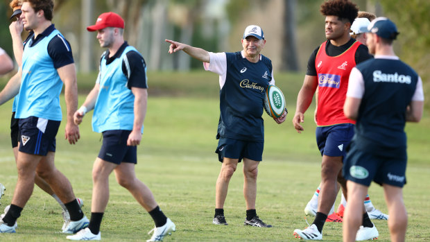 Eddie Jones puts players through their paces at his first session as Wallabies coach.