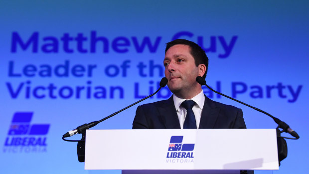 Victorian Leader of the Opposition Matthew Guy addresses the crowd at the Coalition campaign launch. 