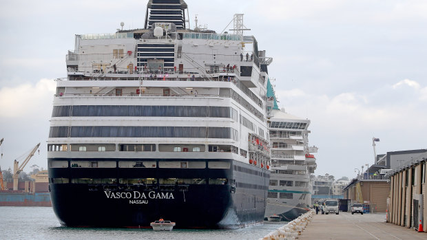 The Vasco da Gama cruise ship, docked behind the cruise ship Artania in Fremantle. 