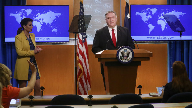 US Secretary of State Mike Pompeo takes questions from reporters on Tuesday.