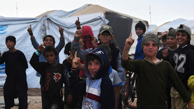 Islamic State children in the foreign annex of al Hawl camp in north-east Syria. 