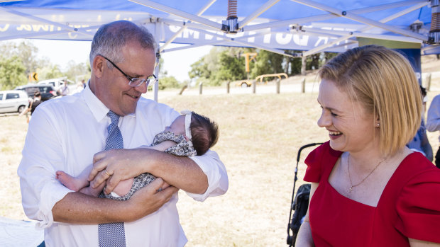 Prime Minister Scott Morrison and Senator Amanda Stoker on the campaign trail during the 2019 election. 
