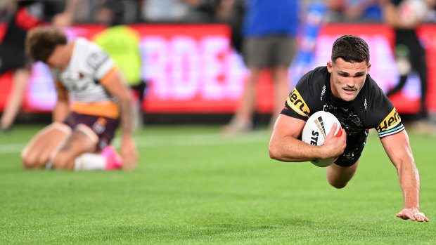 Nathan Cleary scores the match-winner for Penrith.