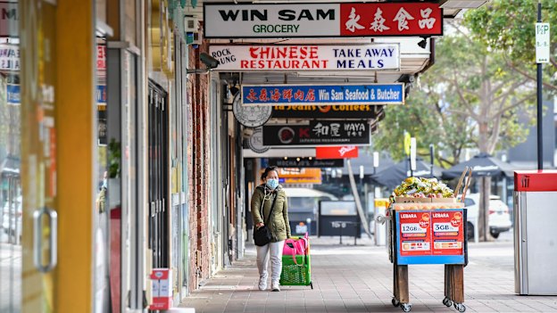 A lonely shopper in Glen Waverley in August,