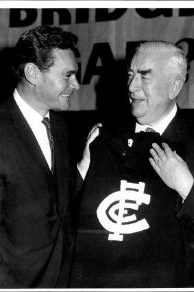 Ron Barassi the Blue with former prime minister Sir Robert Menzies in 1967.