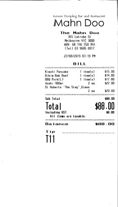 Receipt for lunch with Peter Berner.